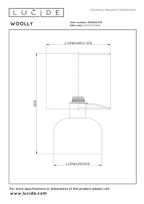 Lucide WOOLLY - Lámpara de mesa - Ø 16 cm - 1xE14 - Verde - técnico